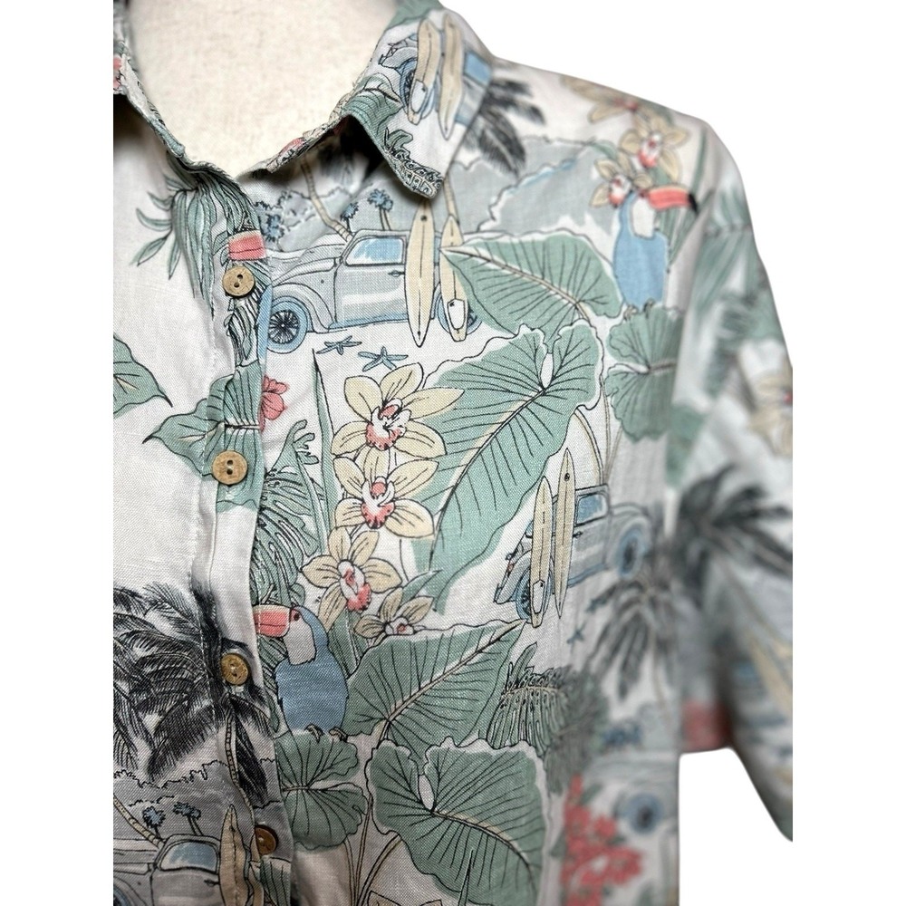 C&C California Linen Women's Tropical Boxy Top Large Hawaiian Summer Beach